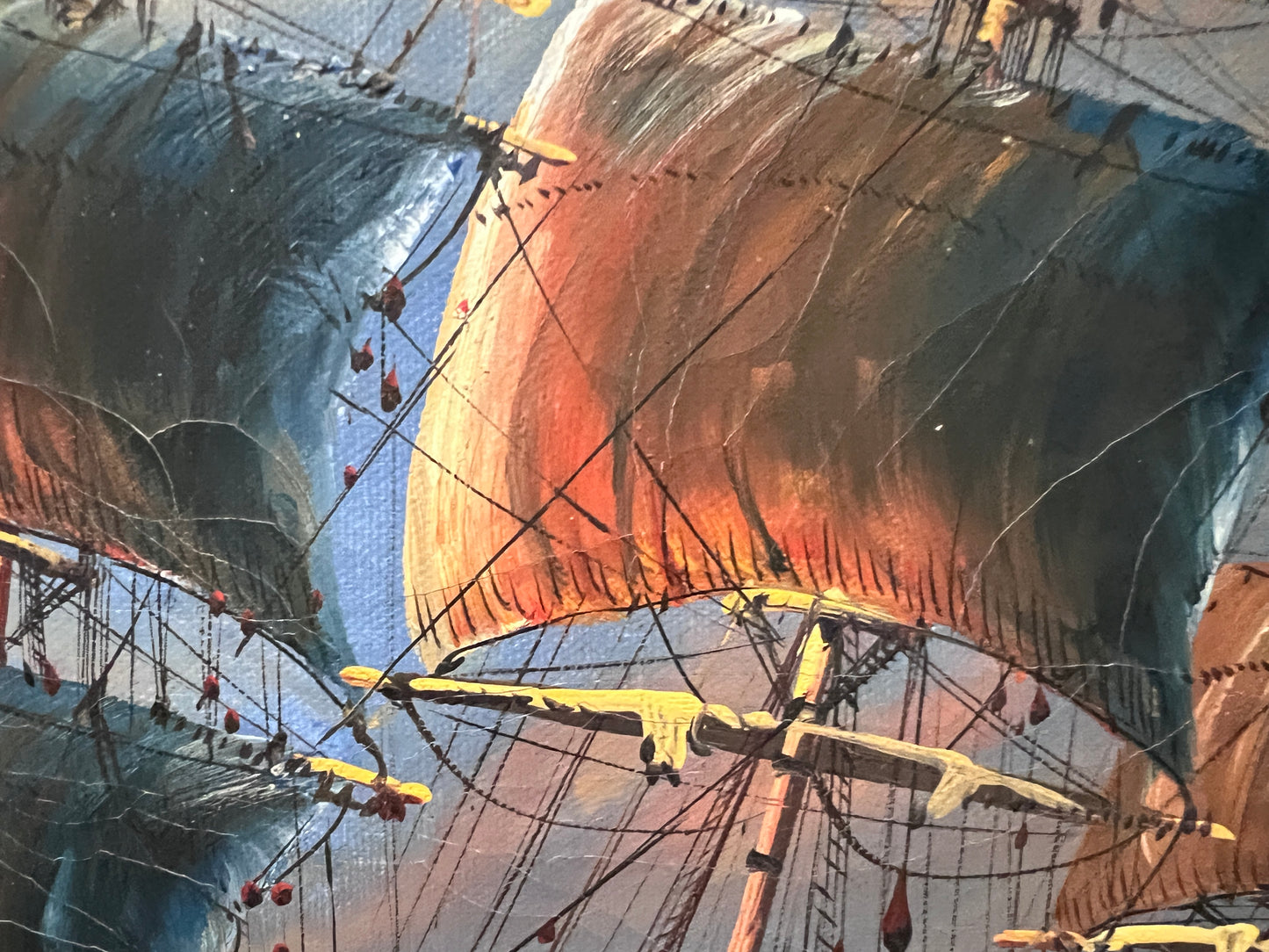 Vintage Maritime Oil Painting Ambrose Ship Seascape Sailboat Nautical Art