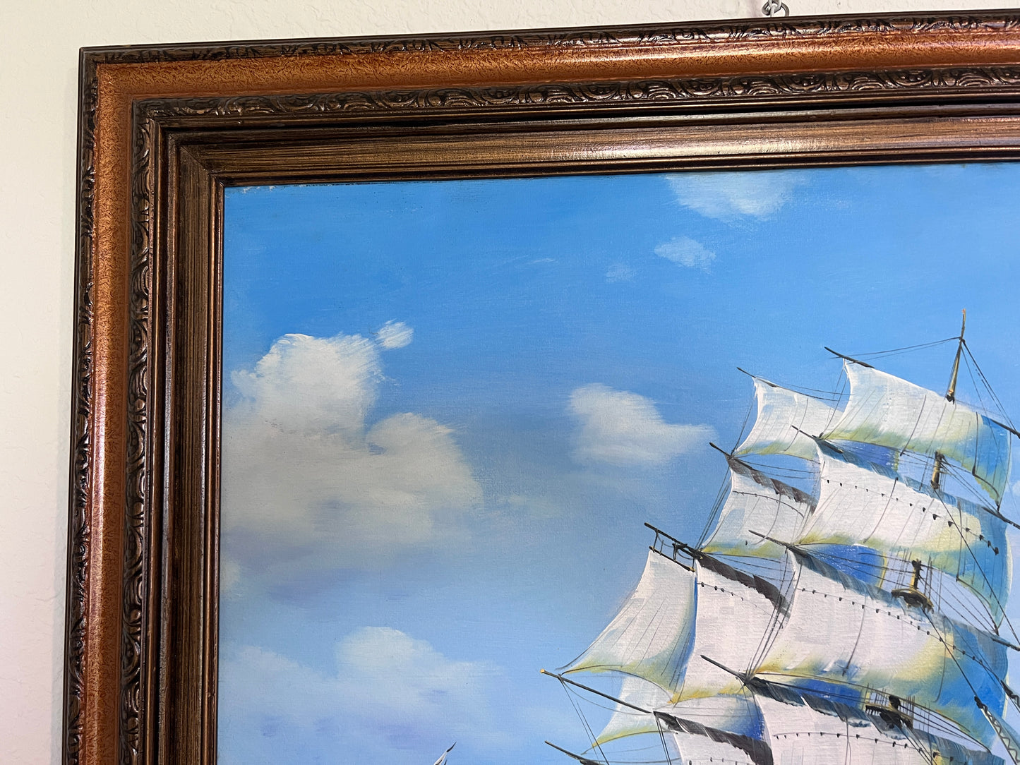 Original Seascape Oil Painting Clipper Ship Ocean Waves Maritime Art Framed