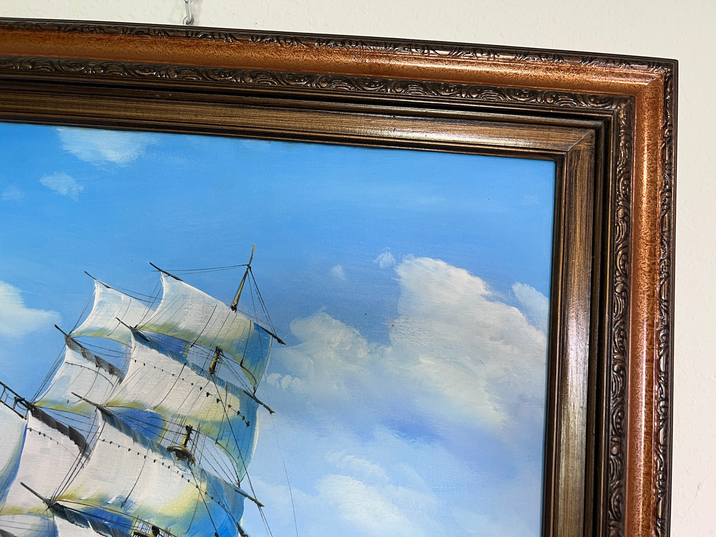 Original Seascape Oil Painting Clipper Ship Ocean Waves Maritime Art Framed