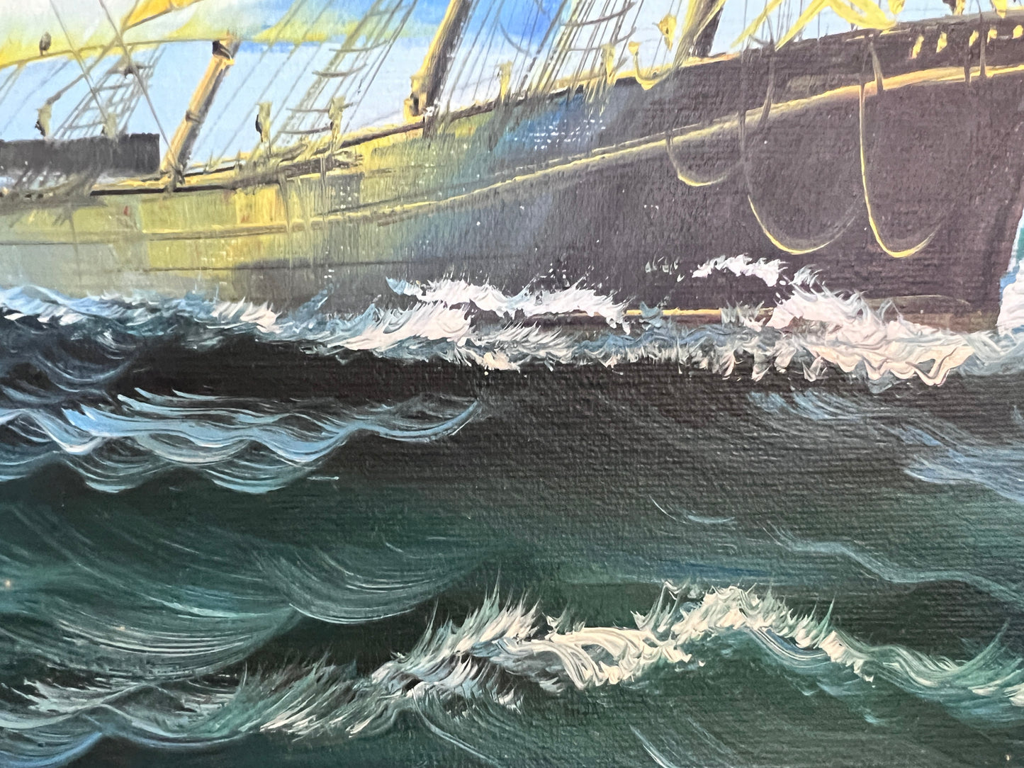 Original Seascape Oil Painting Clipper Ship Ocean Waves Maritime Art Framed