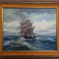 Vintage Marine Oil Painting Ship at Sea Signed H. Peters, Framed Nautical Art
