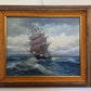 Vintage Marine Oil Painting Ship at Sea Signed H. Peters, Framed Nautical Art
