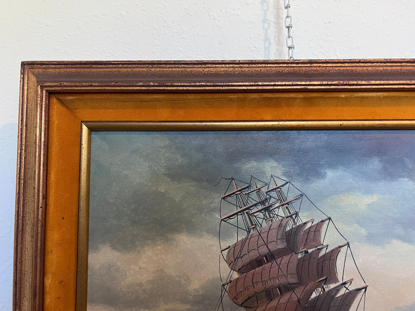 Vintage Marine Oil Painting Ship at Sea Signed H. Peters, Framed Nautical Art