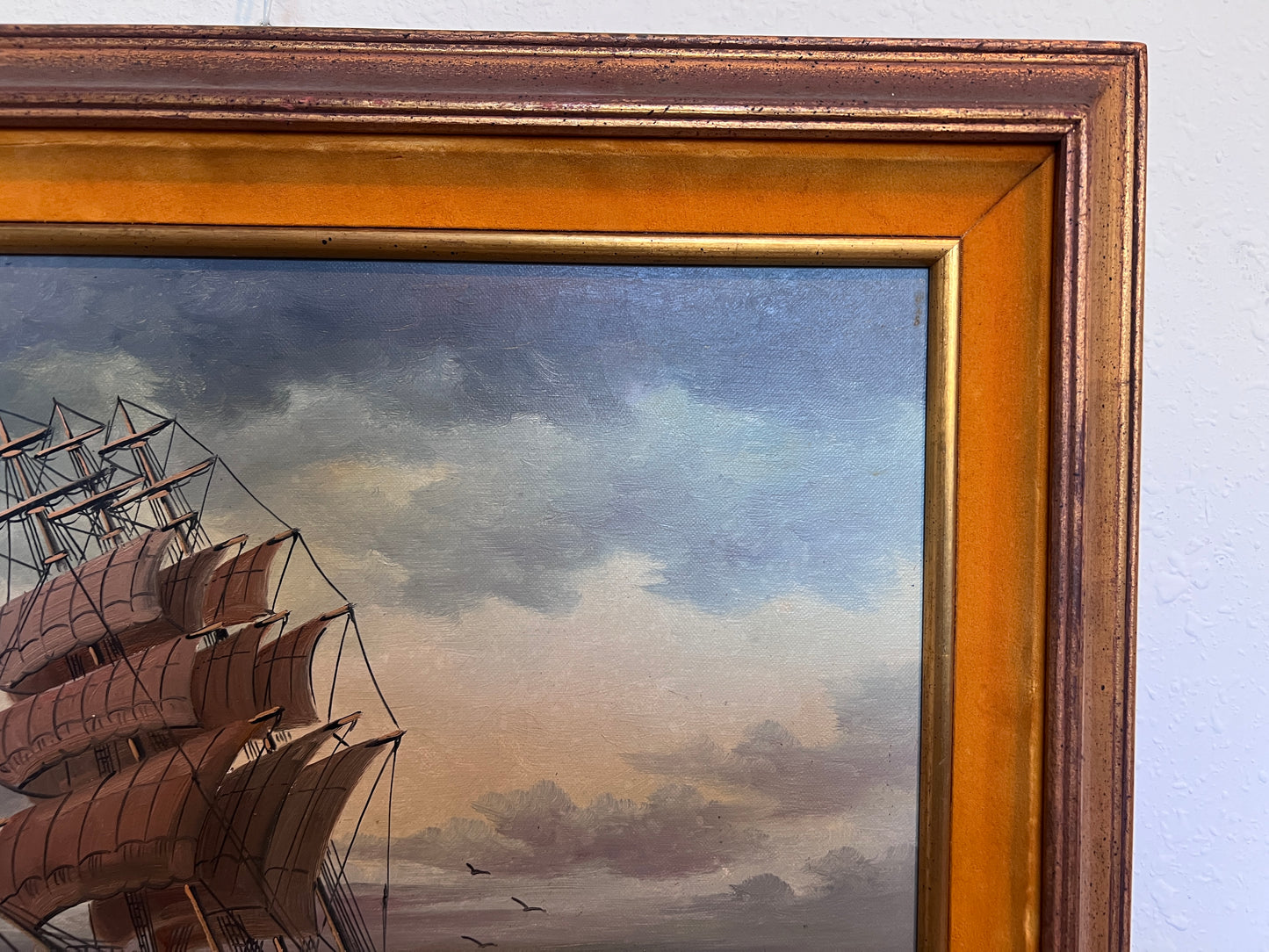 Vintage Marine Oil Painting Ship at Sea Signed H. Peters, Framed Nautical Art