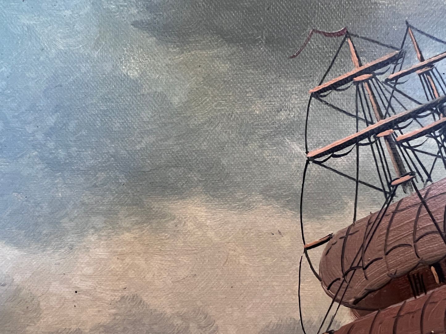 Vintage Marine Oil Painting Ship at Sea Signed H. Peters, Framed Nautical Art