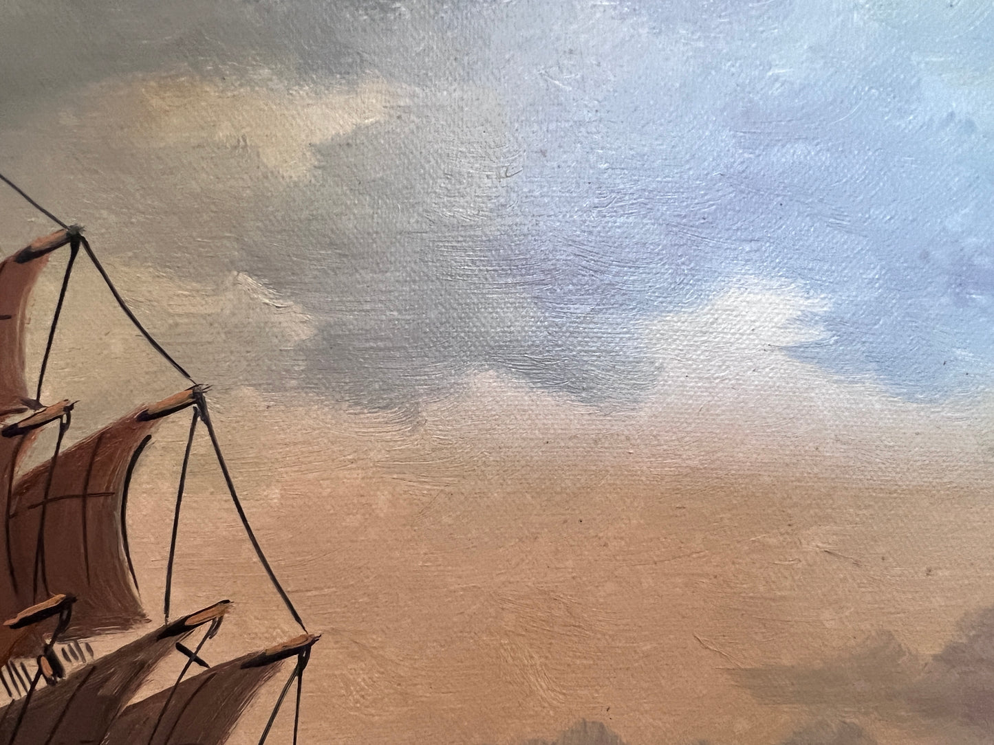 Vintage Marine Oil Painting Ship at Sea Signed H. Peters, Framed Nautical Art