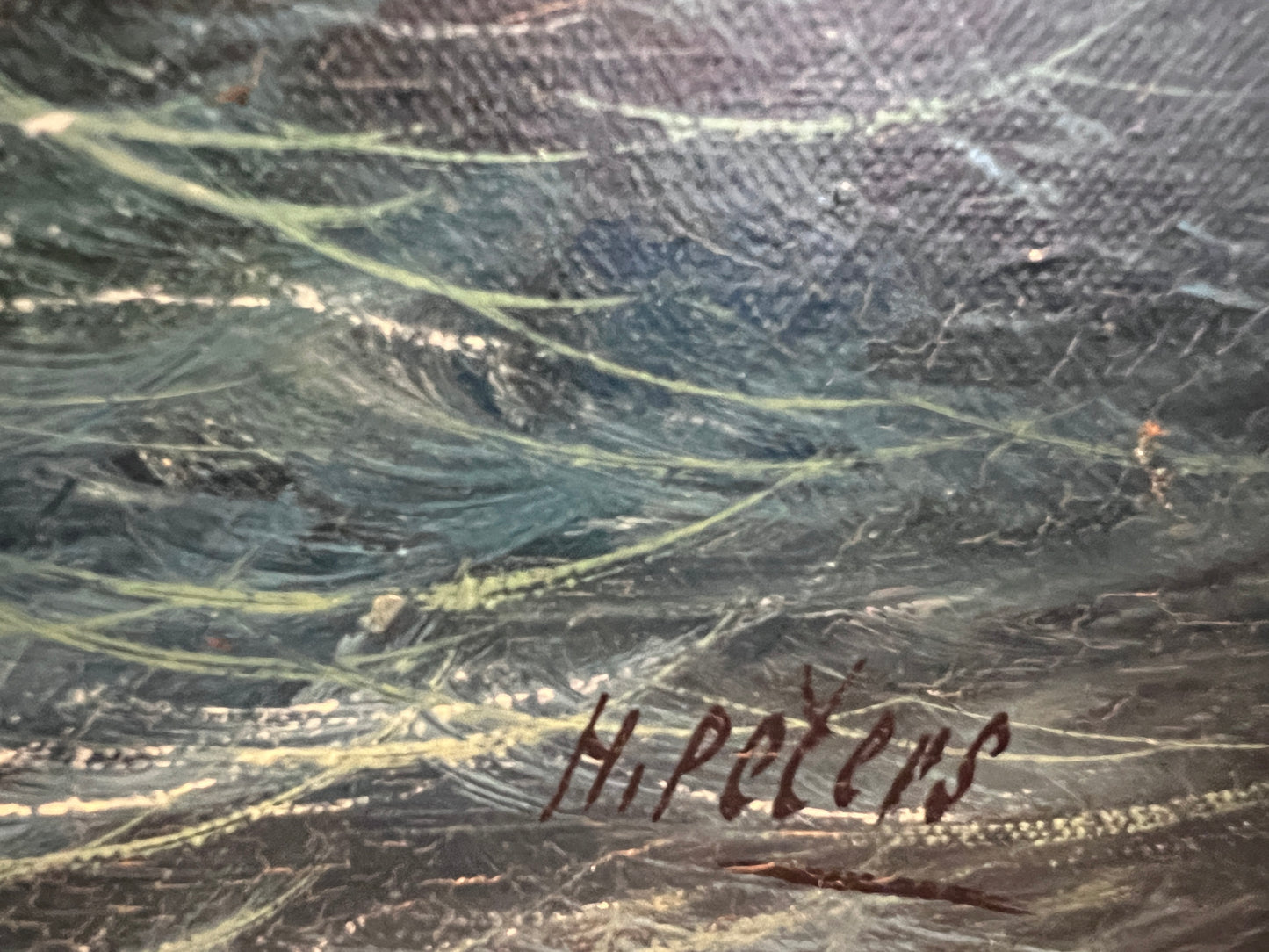 Vintage Marine Oil Painting Ship at Sea Signed H. Peters, Framed Nautical Art