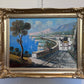 Original Vintage Mediterranean coastal oil painting on canvas, signed, Framed