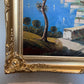 Original Vintage Mediterranean coastal oil painting on canvas, signed, Framed
