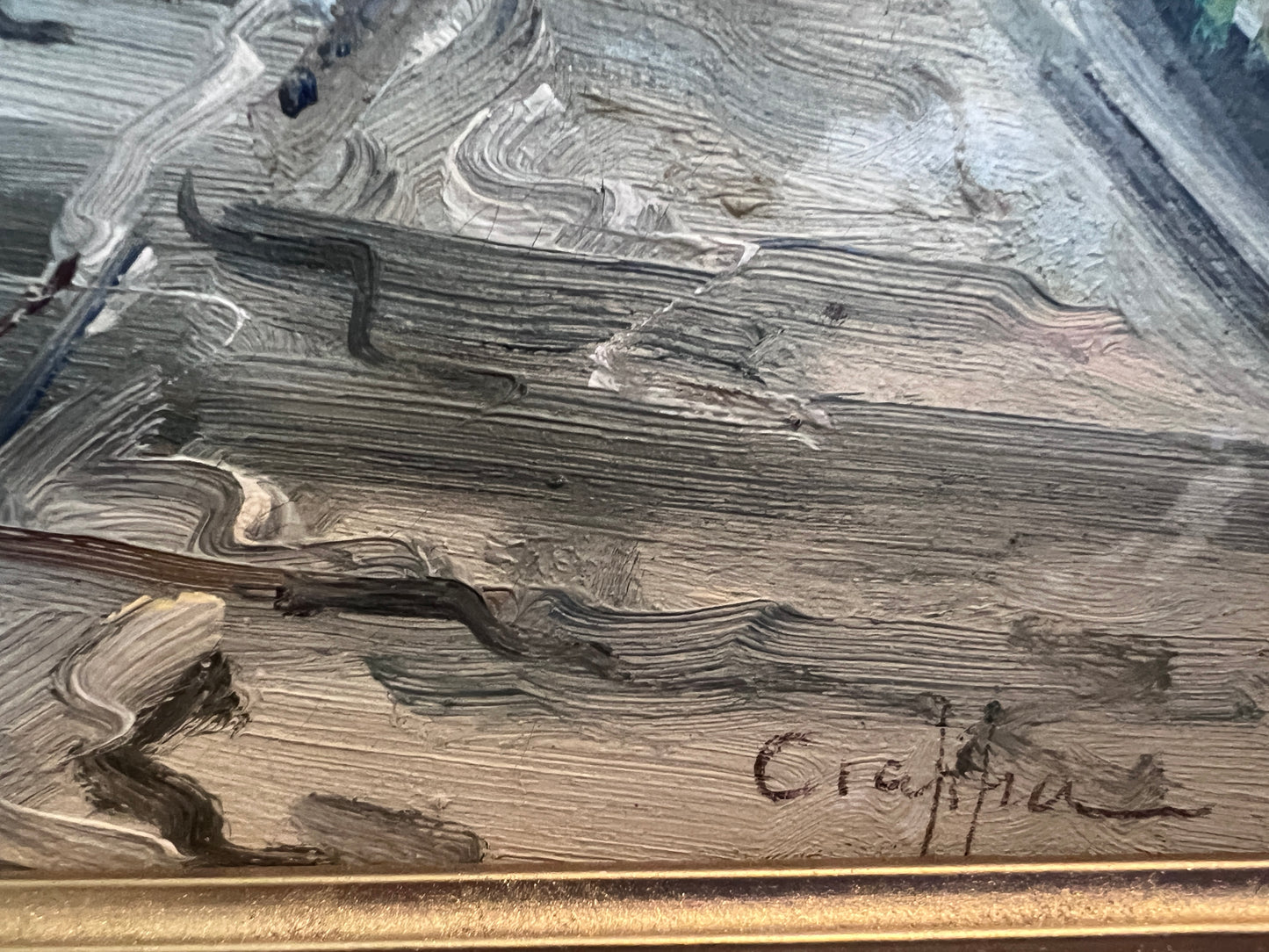 Original Vintage Mediterranean coastal oil painting on canvas, signed, Framed