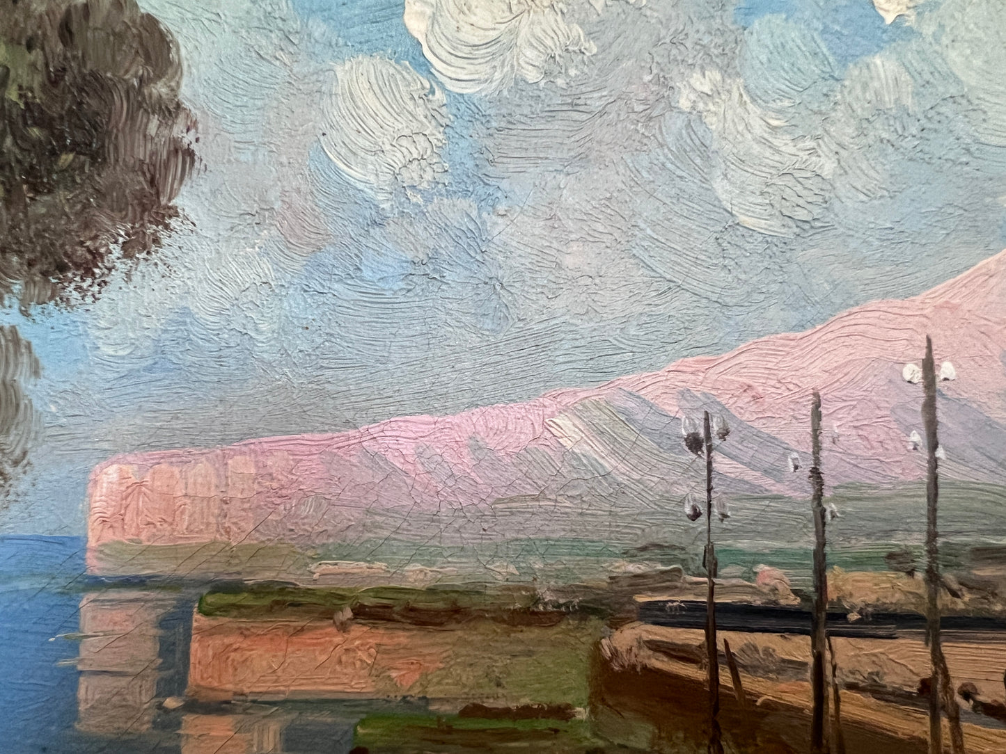 Original Vintage Mediterranean coastal oil painting on canvas, signed, Framed