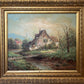 F. Berthy Vintage Landscape Oil Painting Spring Cottage Scene Framed Art