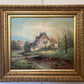 F. Berthy Vintage Landscape Oil Painting Spring Cottage Scene Framed Art