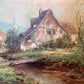 F. Berthy Vintage Landscape Oil Painting Spring Cottage Scene Framed Art