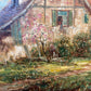 F. Berthy Vintage Landscape Oil Painting Spring Cottage Scene Framed Art