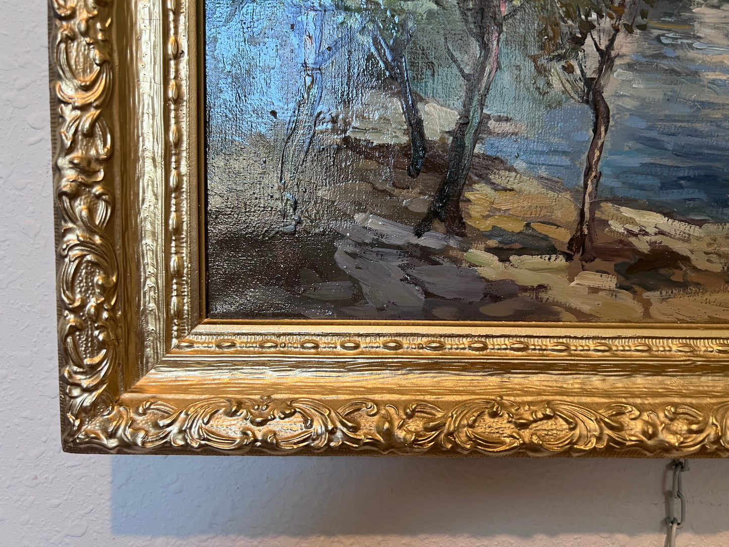 Luigi Cergoli Italian (20 с.) Lakeside Oil Painting Vintage Mediterranean Art