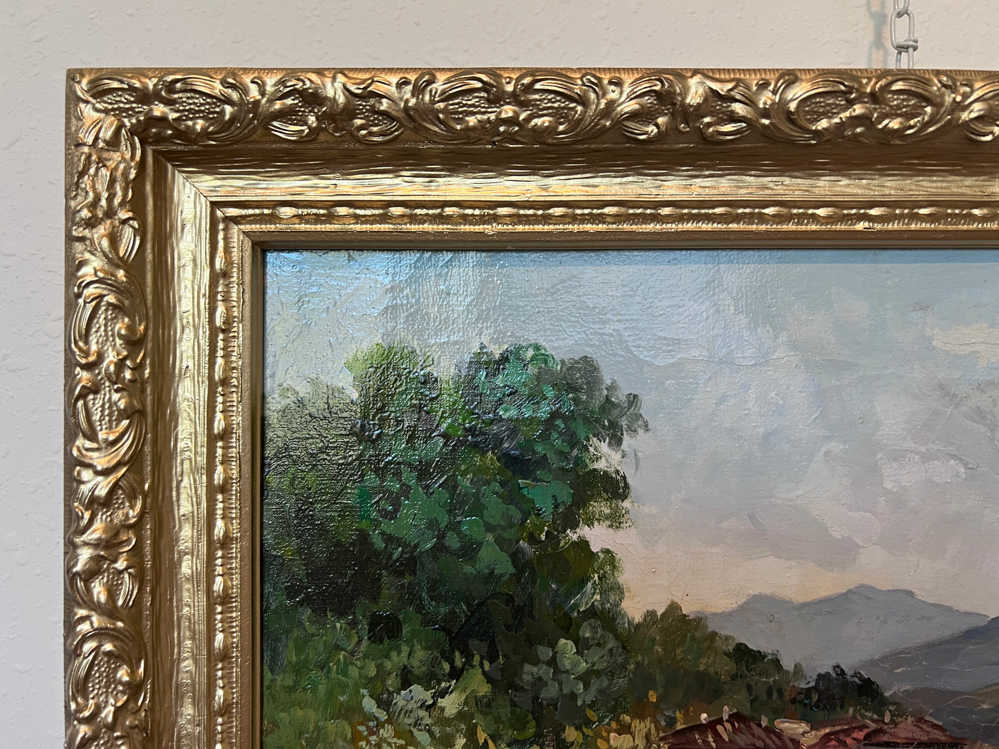 Luigi Cergoli Italian (20 с.) Lakeside Oil Painting Vintage Mediterranean Art