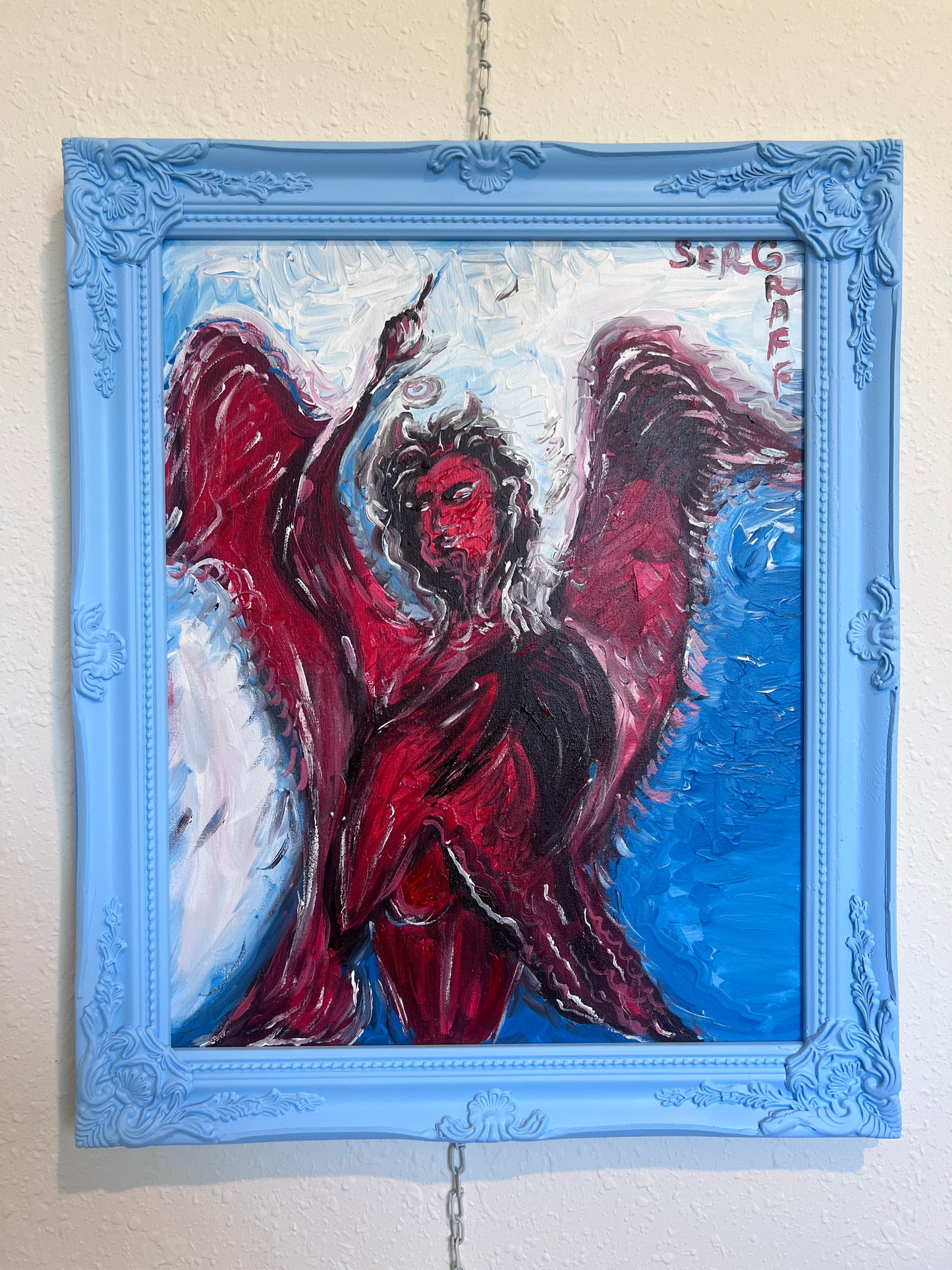 One-Of-A-Kind Painting on Canvas by Serg Graff "Fallen Angel", COA, Framed