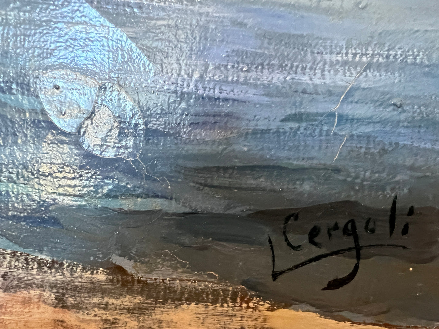 Luigi Cergoli Italian (20 с.) Lakeside Oil Painting Vintage Mediterranean Art