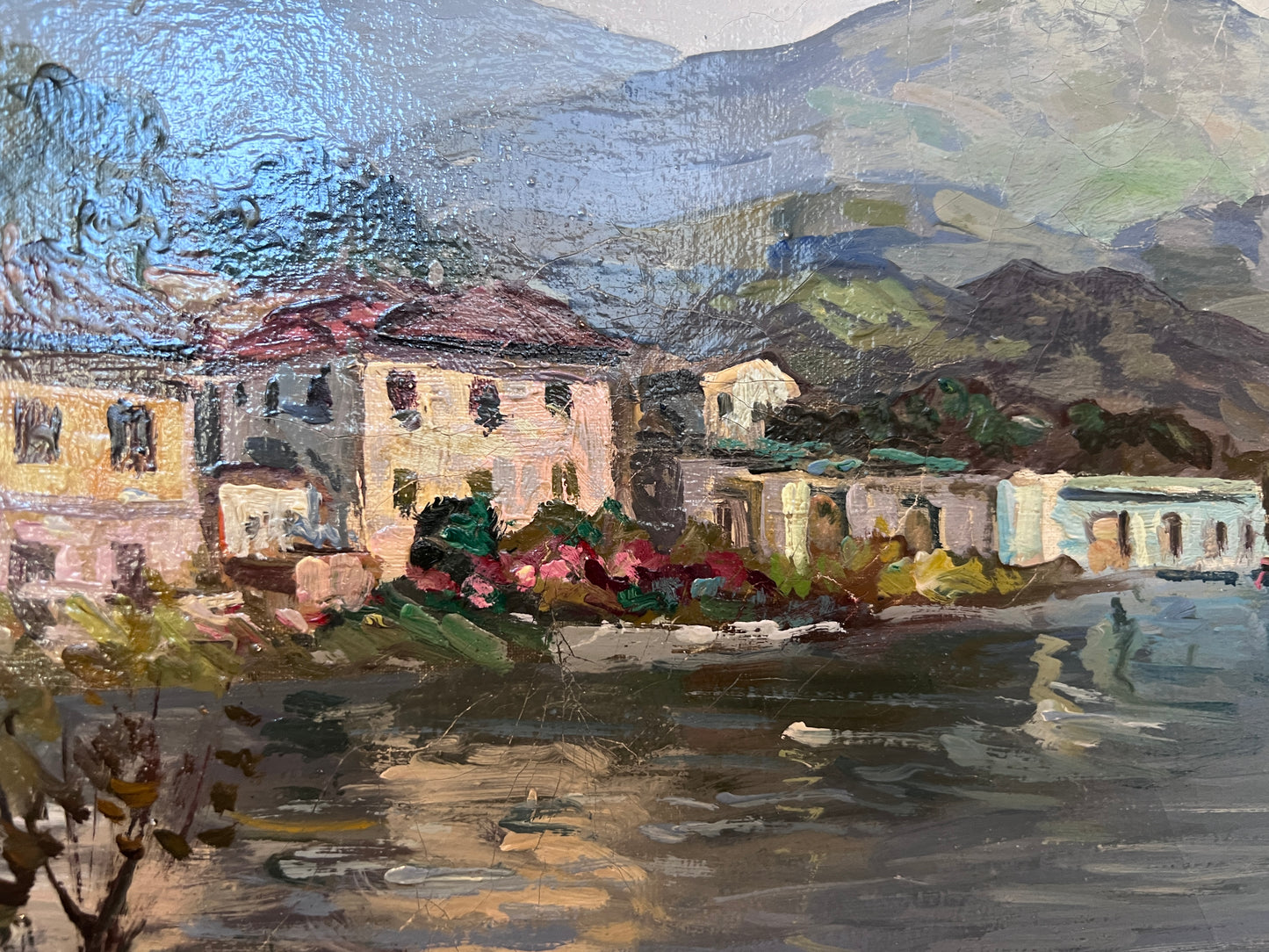 Luigi Cergoli Italian (20 с.) Lakeside Oil Painting Vintage Mediterranean Art