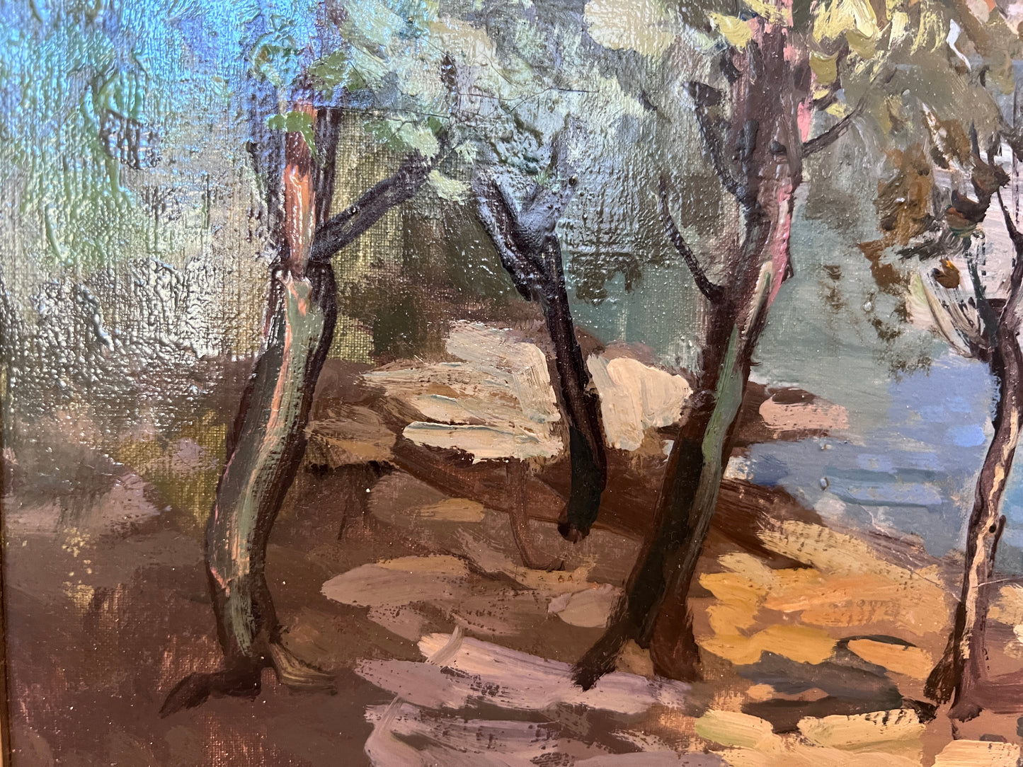 Luigi Cergoli Italian (20 с.) Lakeside Oil Painting Vintage Mediterranean Art