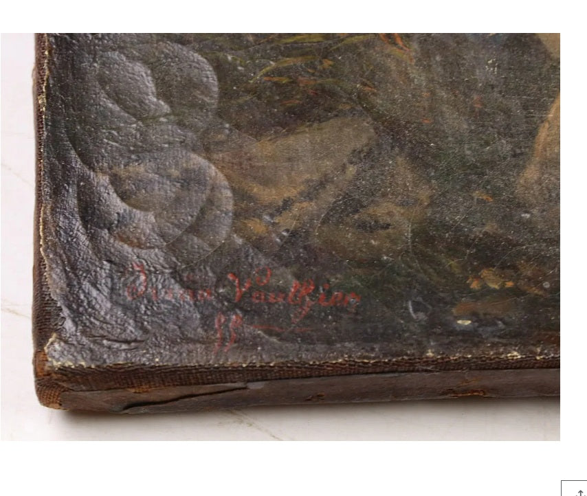 1899 Irma Vauthier Antique Oil Painting European Genre Scene by Gilt Frame