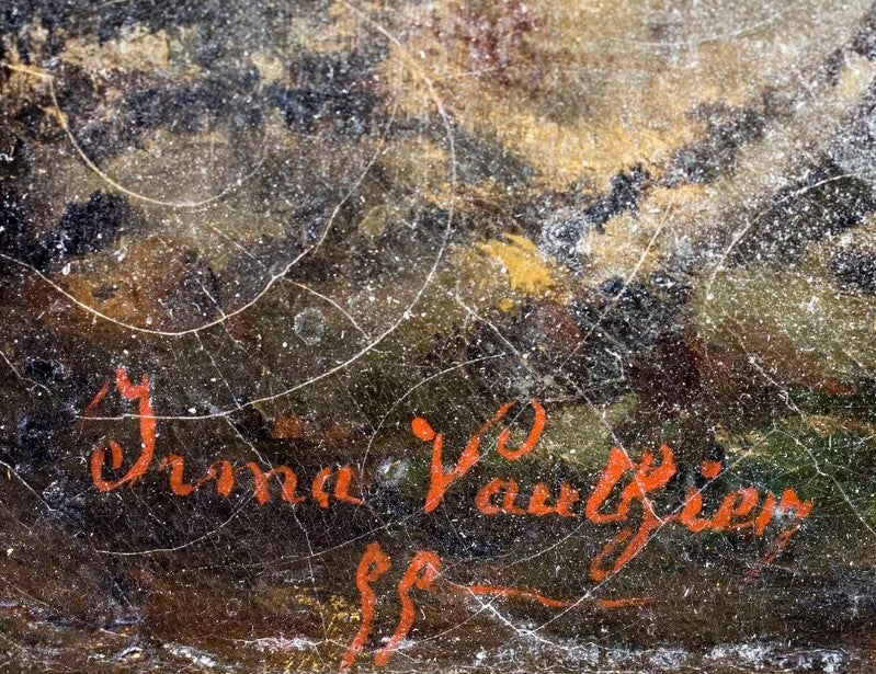 1899 Irma Vauthier Antique Oil Painting European Genre Scene by Gilt Frame