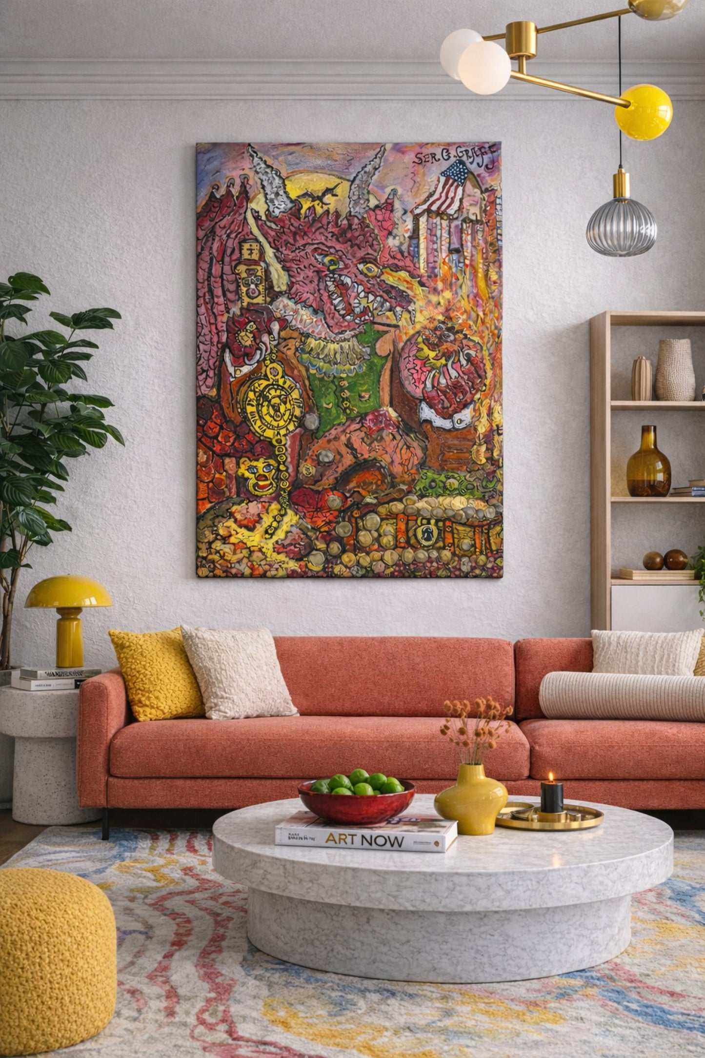 One-Of-A-Kind Painting on canvas by Serg Graff "The Dragon of Timely Gold"+COA