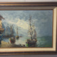 Signed Vintage Original Oil painting on Canvas, Seascape, Harbor Scene, Framed