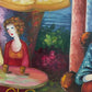 Seaside Café Scene – Figurative Impressionist Oil on canvas Signed, Ornate Frame