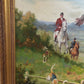 English Fox Hunting Scene Oil Painting on Canvas, Horses & Hounds, Signed