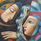 Original Cubist Oil Painting – Lovers with Heart – Signed Tylor – Gold Frame