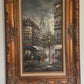 Listed Artist C. Burnett oil painting on canvas Paris street view Gold Frame COA