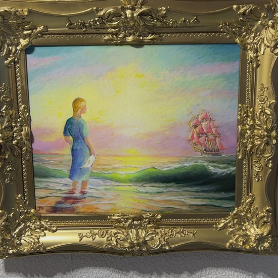 Artist Dobritsin Oil painting on canvas, seascape, "At Dawn" Gold Frame