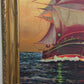 Original Vintage Oil Painting by Klekner (1962) – Tall Ship at Sunset, Seascape
