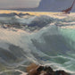 Huge Vintage Oil Painting Stormy Ocean Waves Rocky Coast Signed Framed 66.5"