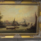 Original Antique 19th century Dutch Oil painting on canvas, Cityscape, Old town