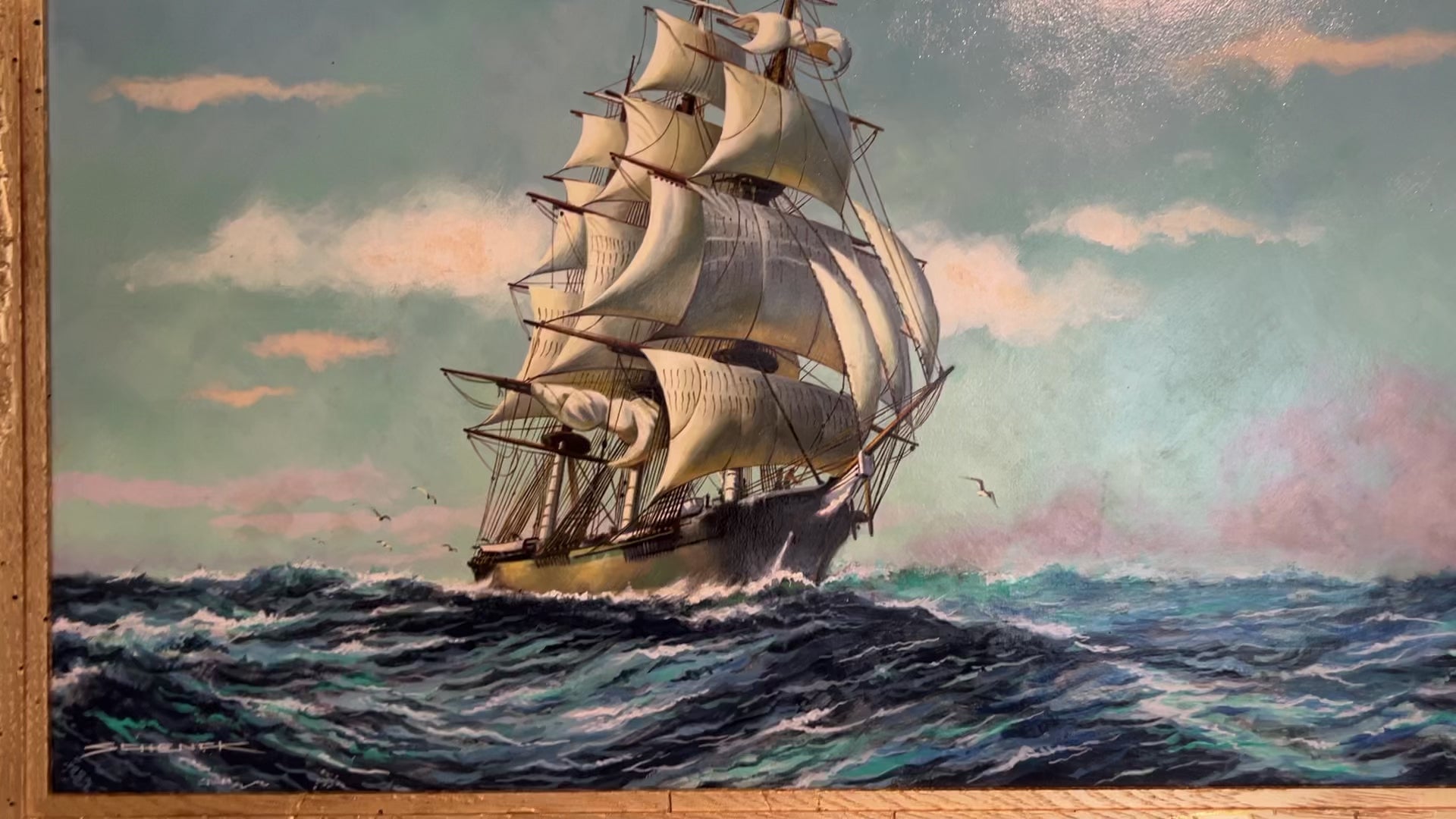 Vintage Original Oil Painting on Board, Seascape, Signed