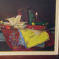 Antique Oil Painting on canvas Still Life, books, candle, Signed Azuquita Framed