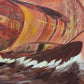 Vintage oil painting on board, seascape,Clipper ship, Sunset, Signed, framed