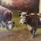Antique Oil Painting on canvas Cows Farm Landscape Pastoral Scene Signed Framed