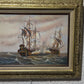 J.Harvey Oil painting on canvas, SHIPS BATTLE AT SEA, Signed, Framed