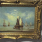 Antique Dutch School Oil Painting on Board, Seascape, Signed, Gold Frame