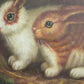 Vintage R Mario Oil Painting Three Rabbits Bunnies Farmhouse Art Gold Frame