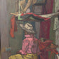Large Original Vintage oil Painting on Canvas, Figures, Framed, Signed Colvin
