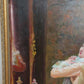 Victorian Style Interior Oil Painting Elegant Lady in Pink Gown, Framed