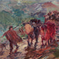 German School 1955 Signed Oil painting Ox Cart Rural Landscape Framed Art