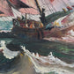 Original Signed Oil Painting Sailing Ship Rough Sea Maritime Seascape Framed