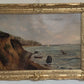 Antique 1881 Signed European Coastal Seascape Oil Painting Harbor Landscape