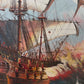 Vintage Oil Painting Naval Battle Ships Seascape Maritime Art Framed Signed